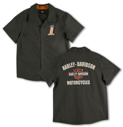Harley-Davidson® Boys' Green Woven Shop Shirt | Short Sleeves