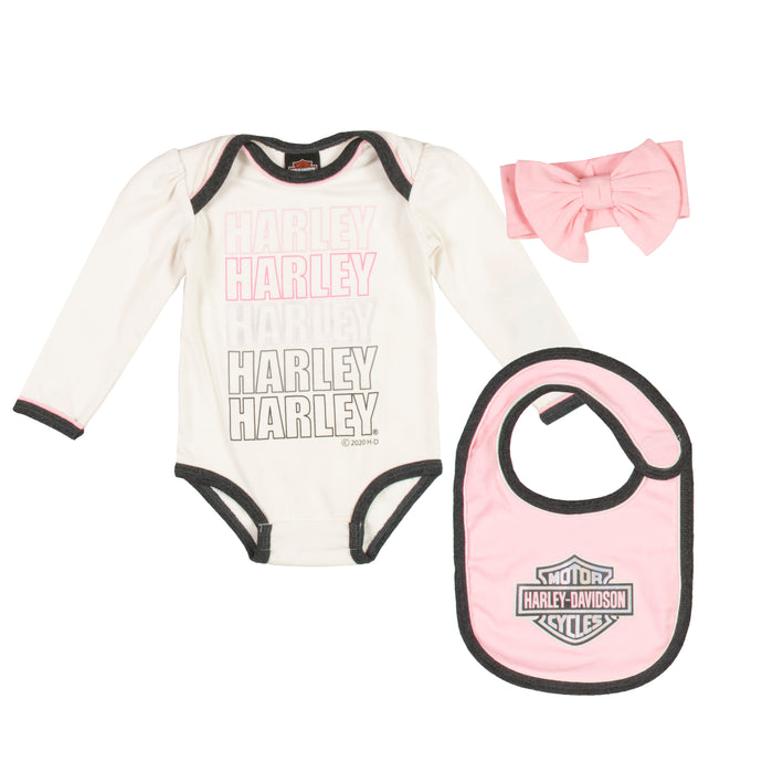 Harley-Davidson® Infant Girls' 3-Piece Set | Creeper, Bib & Headband