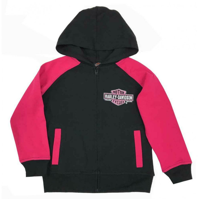 Harley-Davidson® Little Girls' Knit Zippered Hoodie - Black & Pink