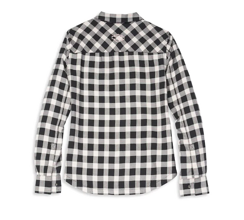 Women's Script Font Laced Front Plaid Shirt