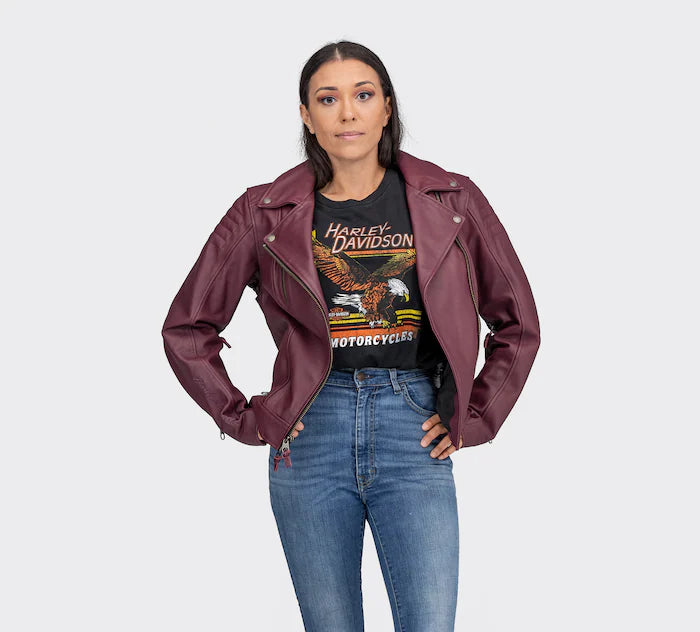 Women's Bezel Biker Collar Leather Jacket