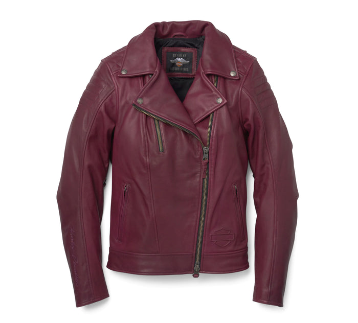 Women's Bezel Biker Collar Leather Jacket