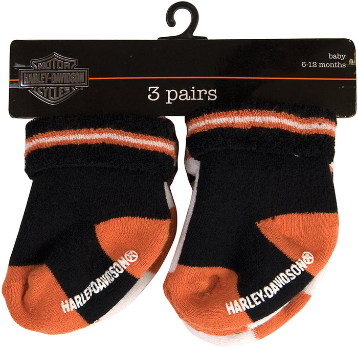 Harley-Davidson® Baby Boys' Socks, Three Pack, Orange/Black/White
