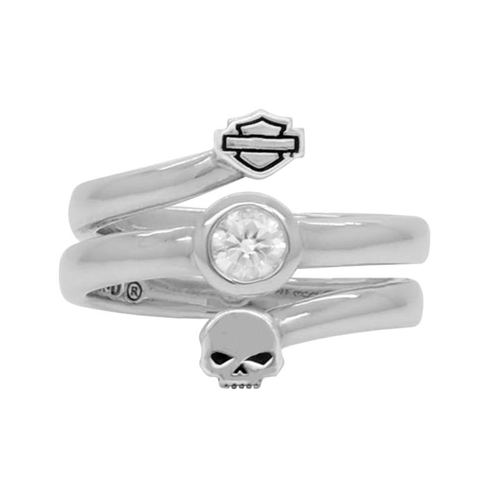 Harley-Davidson® Women's B&S Skull Split Twist Ring, Sterling Silver