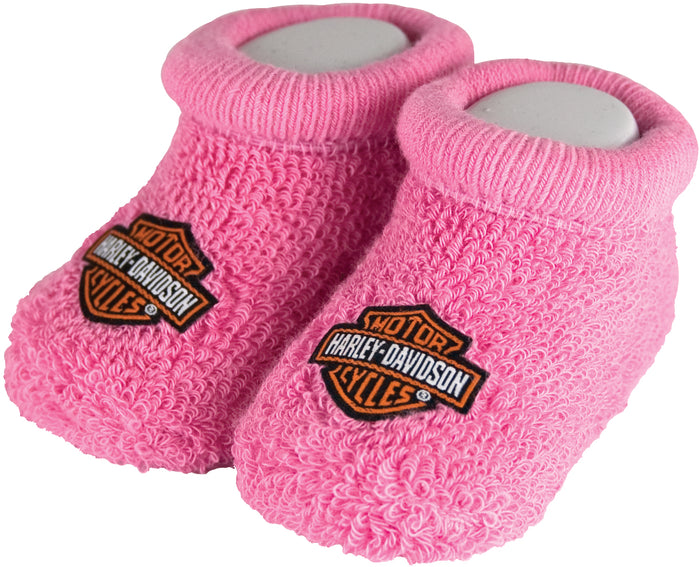 Harley-Davidson® Baby Girls' Boxed Stretch Terry Booties, Pink S9LGL20HD (0/3M)