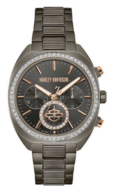 Harley-Davidson® Women's Crystal Embellished Gunmetal Stainless Steel Case Watch