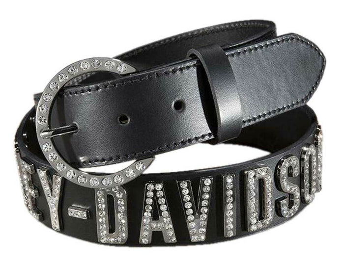 Harley-Davidson® Women's Belt, Crystal H-D Font, Black Leather