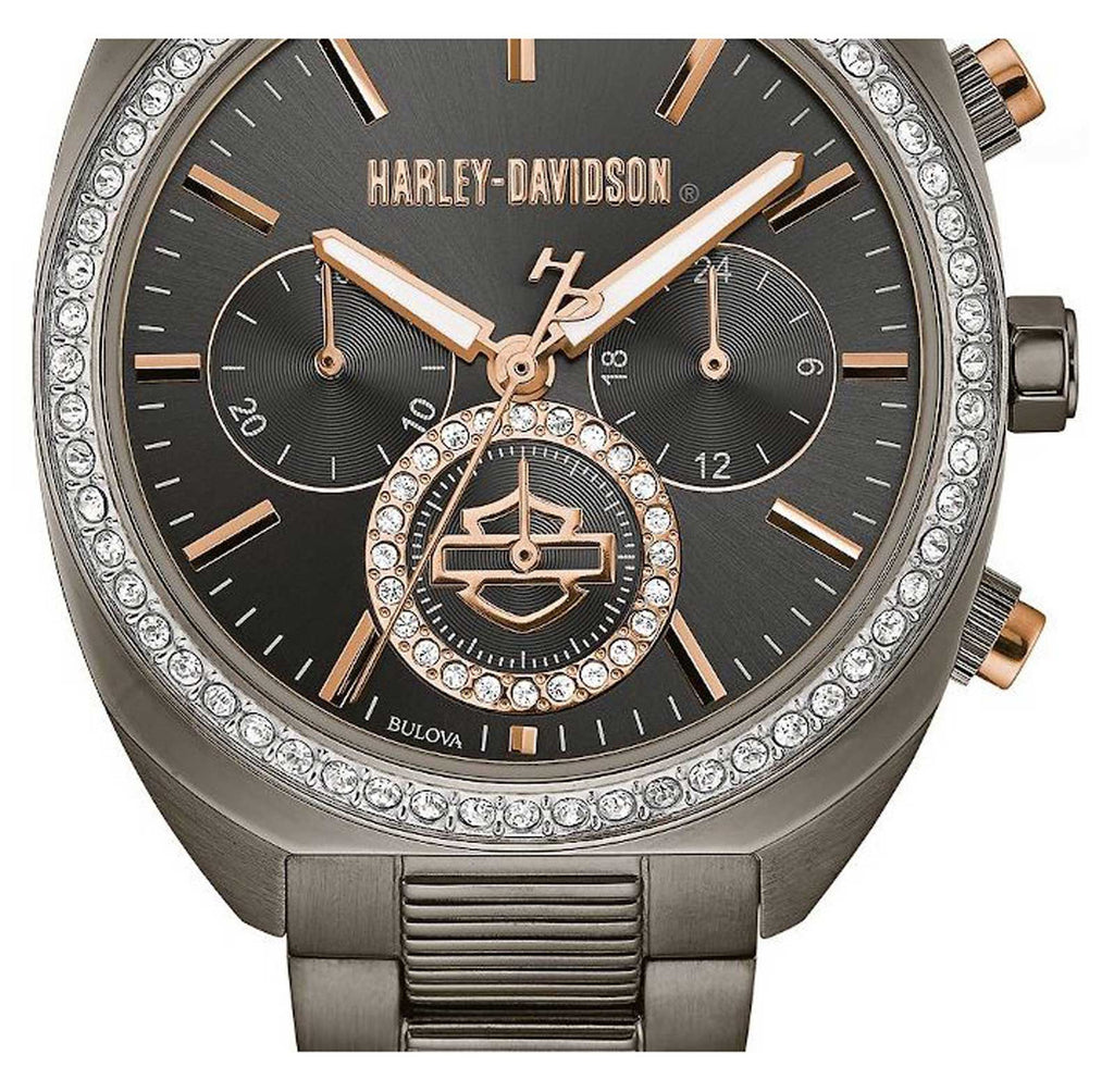 Harley-Davidson® Women's Crystal Embellished Gunmetal Stainless Steel Case Watch