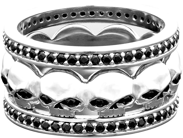 Harley-Davidson® Women's .925 Silver Willie G Skull with Black Stones Stacking Ring